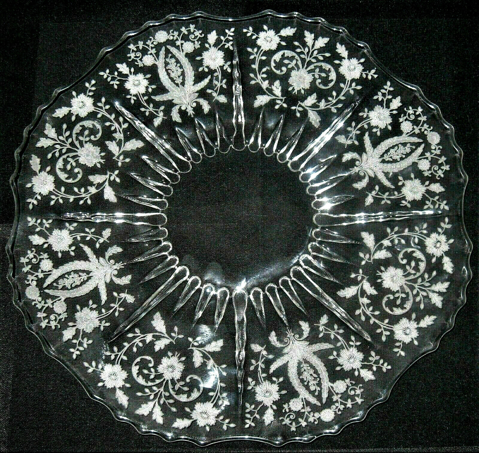  Antique Vintage Chantilly Lace Glass Platter Plate HUGE Etched Wedding Gift 40s