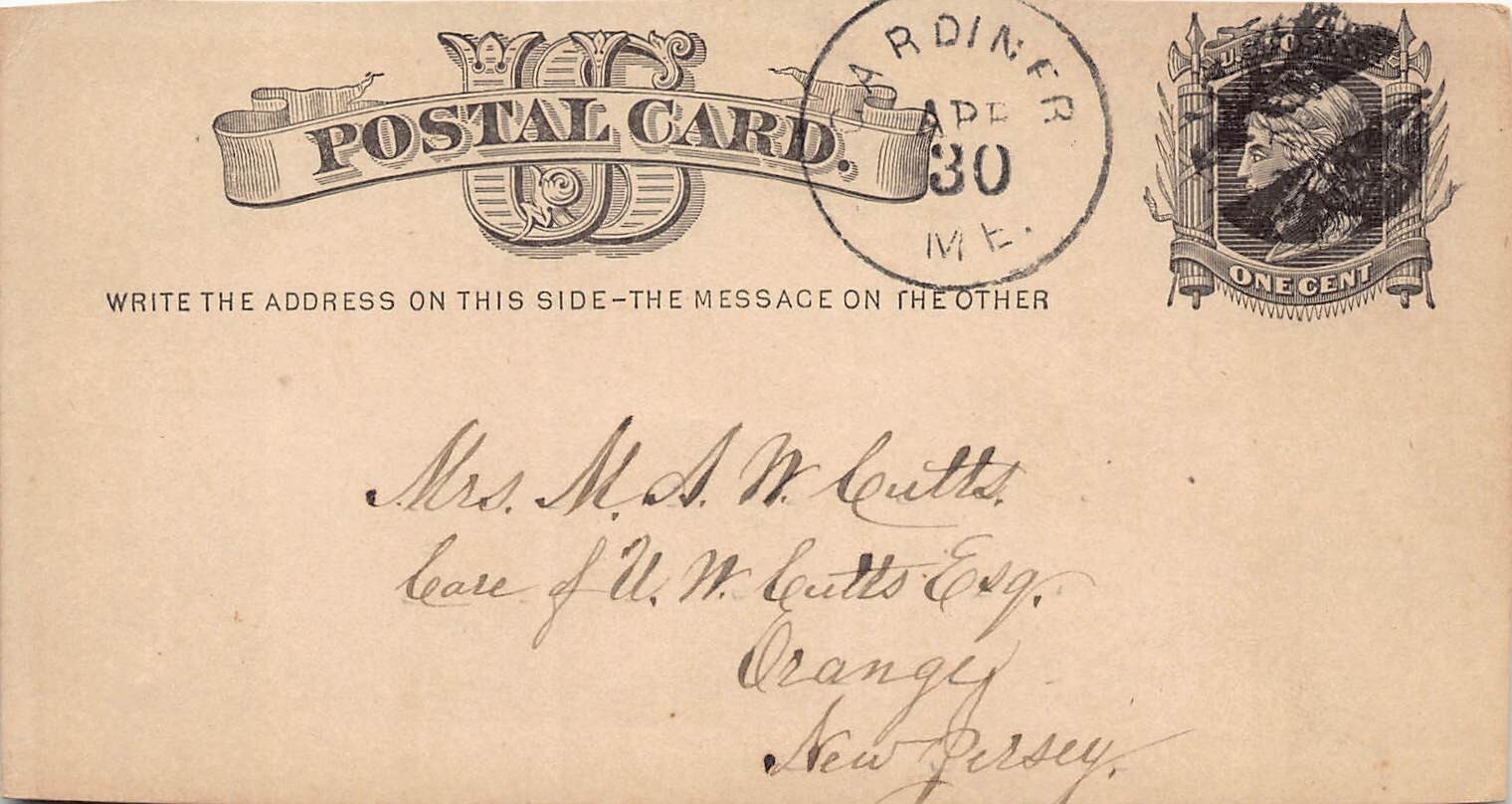 Gardiner ME Maine to Orange NJ New Jersey 1870s Cancel 5x2.7\