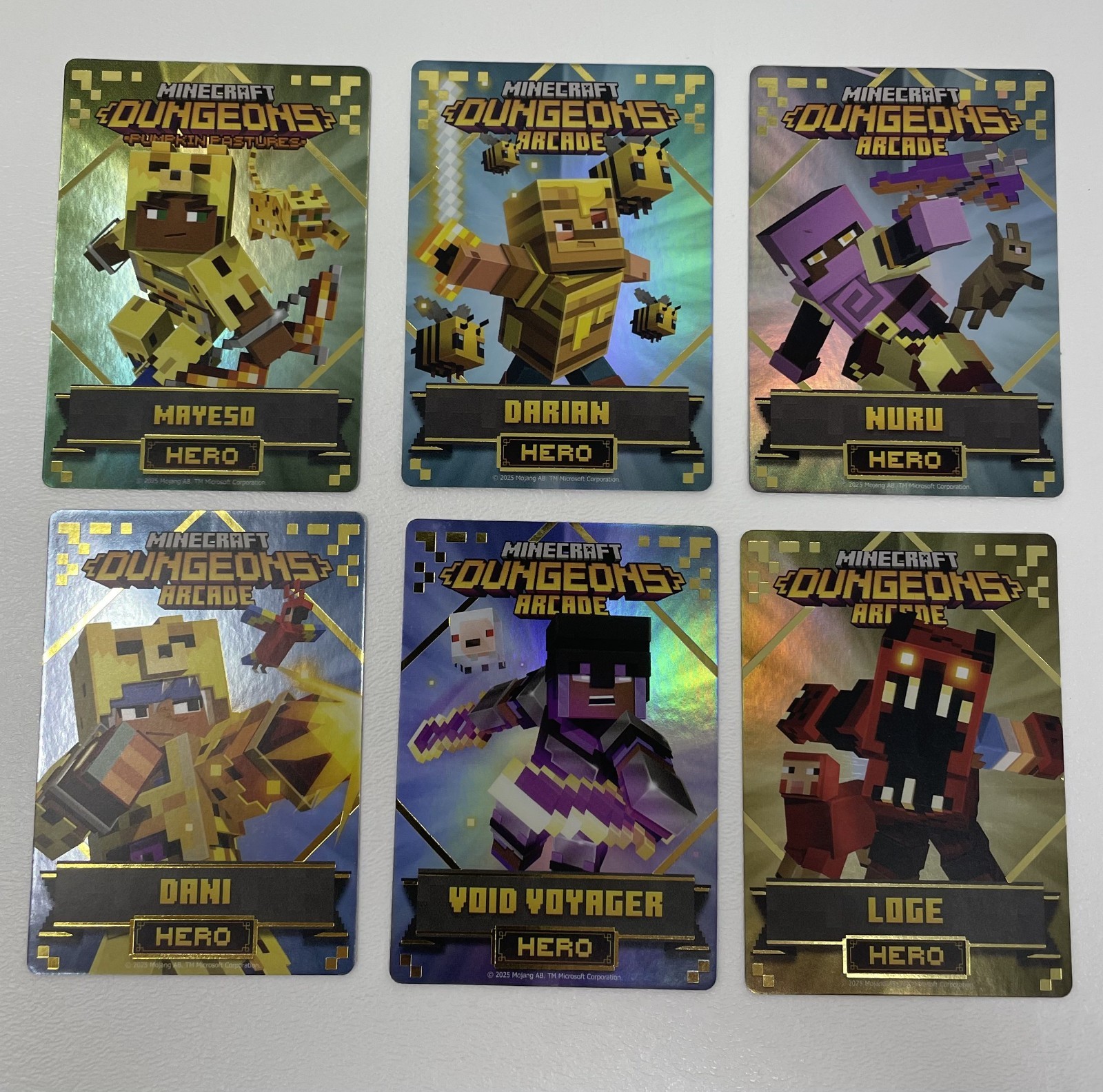 Minecraft Dungeons Arcade Cards (6x Heroes) Darien/Loge/Dani/Nuru/Mayeso/Void V