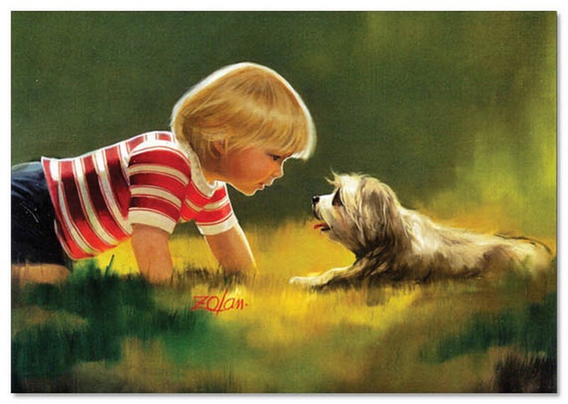 Lovely children-flowers of life Pretty Baby Boy DOG KIDS ART NEW modern Postcard
