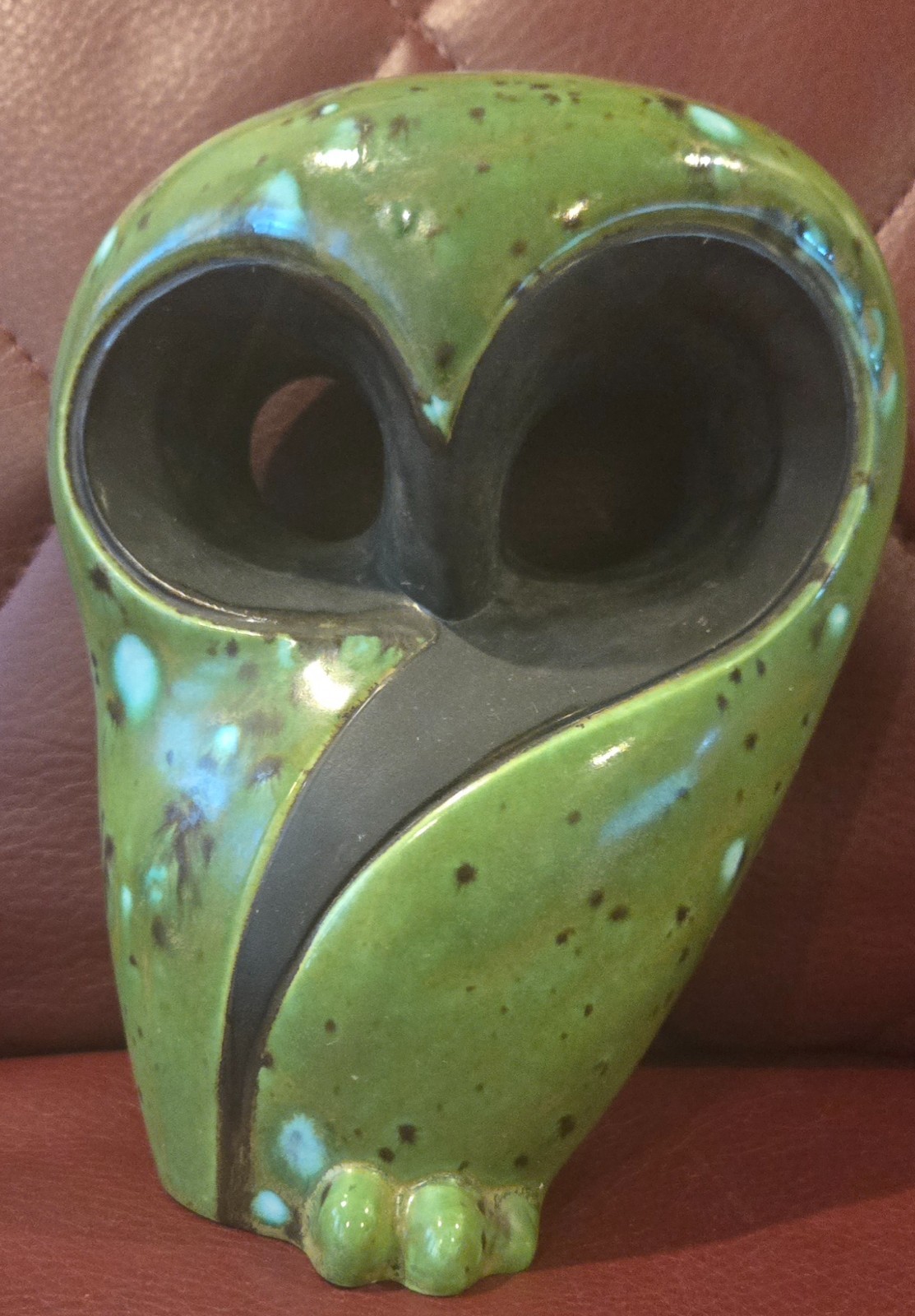 Mid Century Modern Unique Speckled Ceramic Abstract Owl Statute