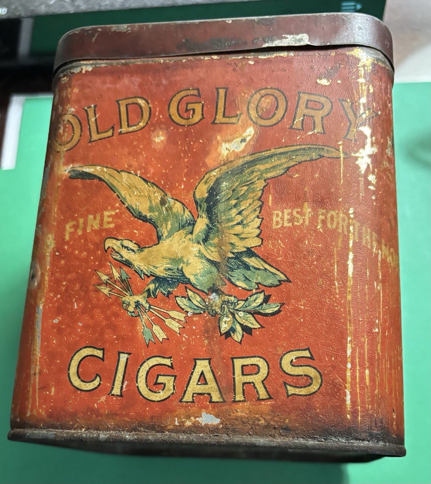 Vintage Early 1900\'s Old Glory Cigars Tobacco Tin Humidor Canister