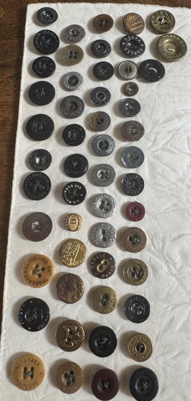 45 VINTAGE ADVERTISING & WORKWEAR BUTTON COLLECTION UNION MADE DUNGAREE OVERALL