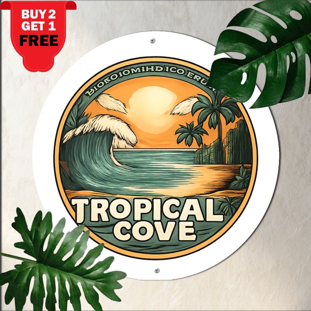 Bahamas Tropical Island Travel Round Metal Sign Beach House Ocean Tin Plaque