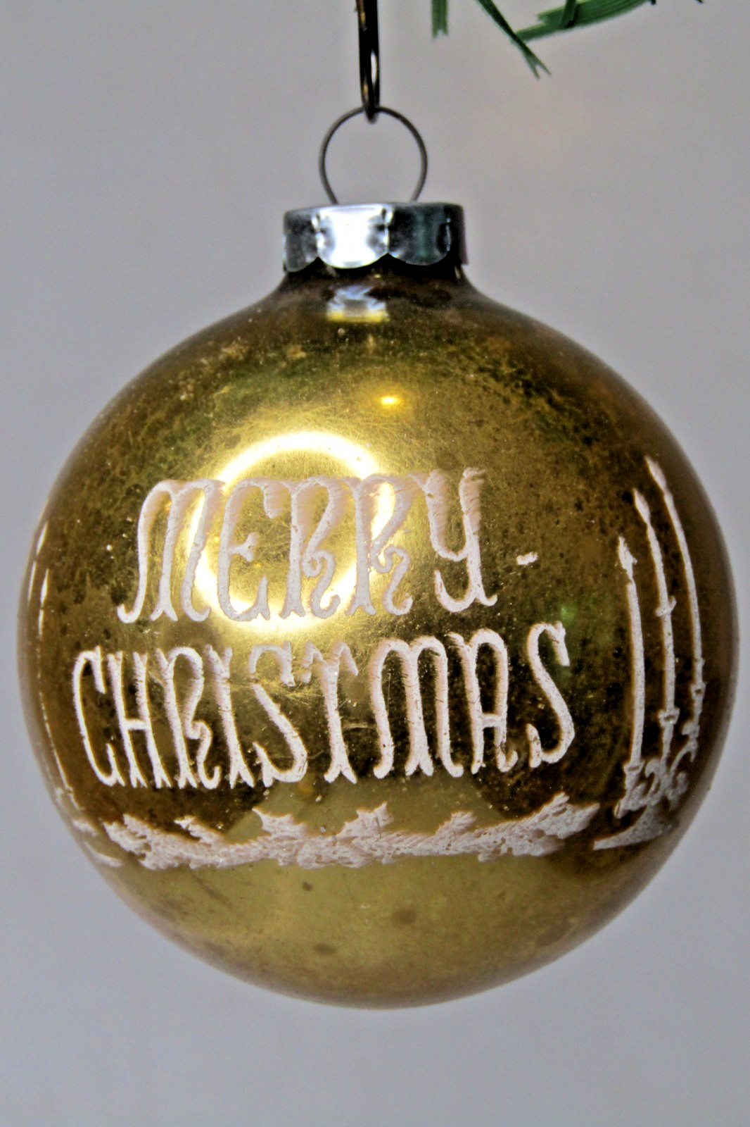 VTG Pre WWII Glass Pictured Stencil MARRY w Candle BALL Christmas Ornament Coby