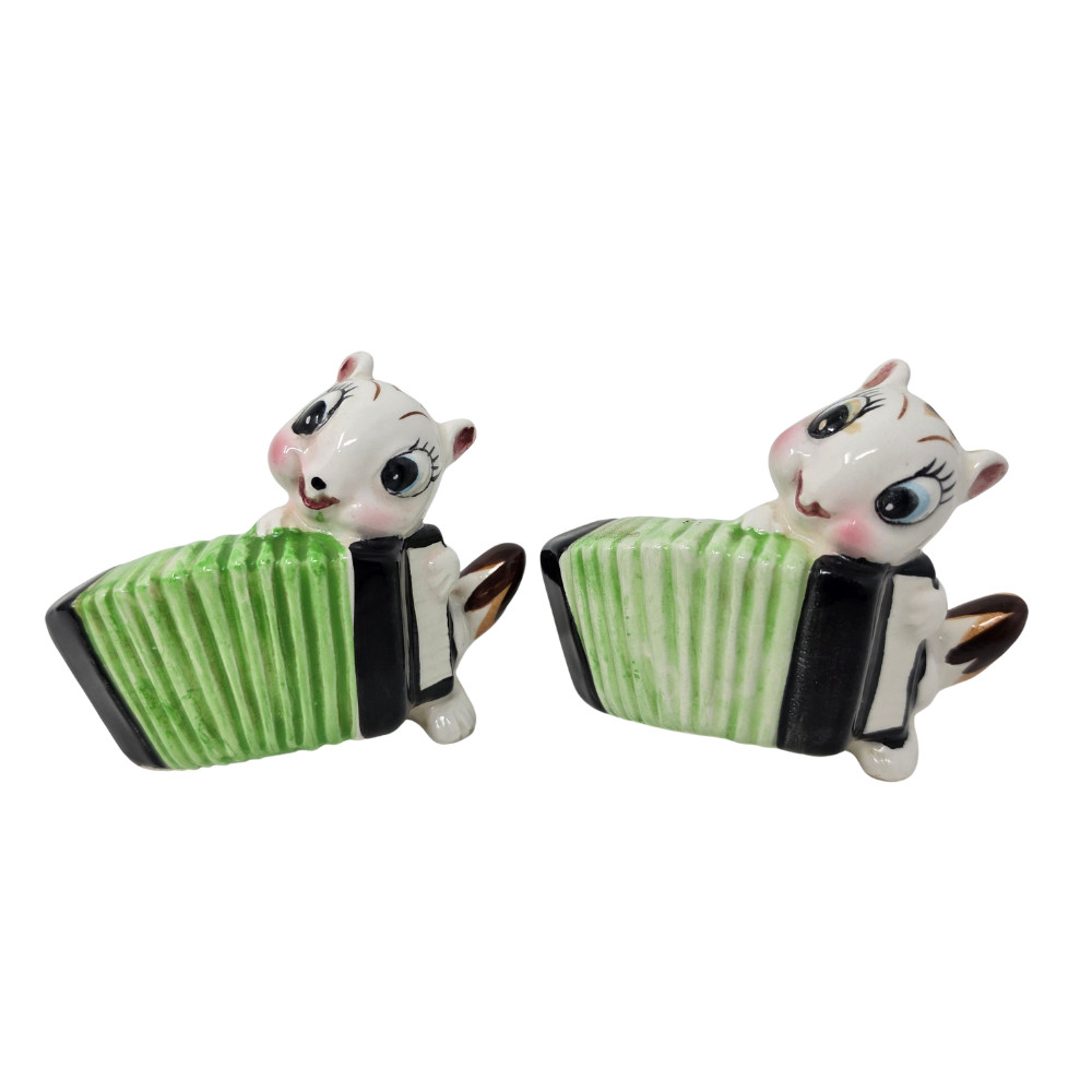 Vtg 50s Japan Anthropomorphic Skunks Chipmunks Accordions Salt & Pepper Shakers