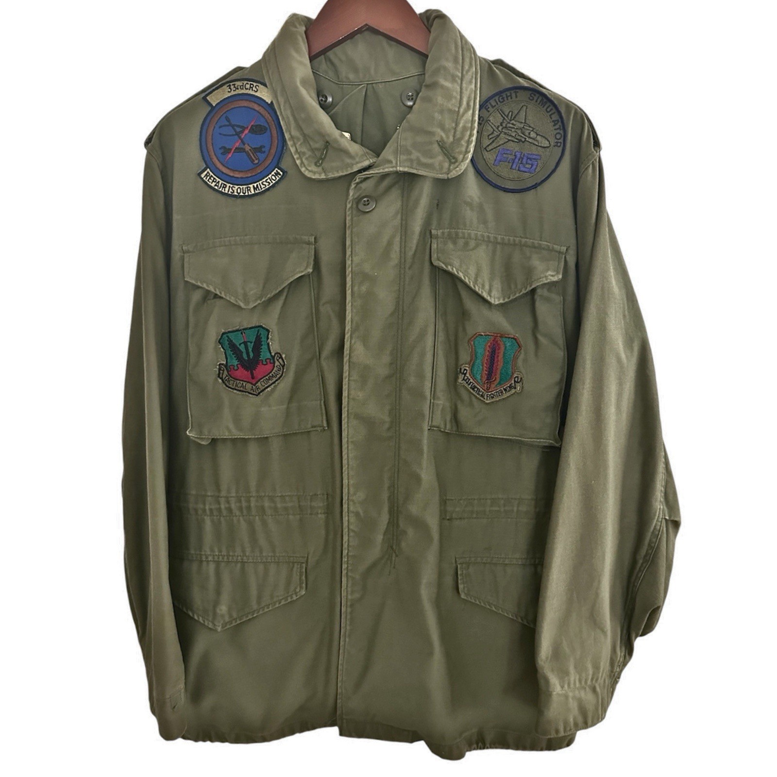 Vintage US Military M-65 Field Jacket Small Regular 1981 USAF F-15 Patches