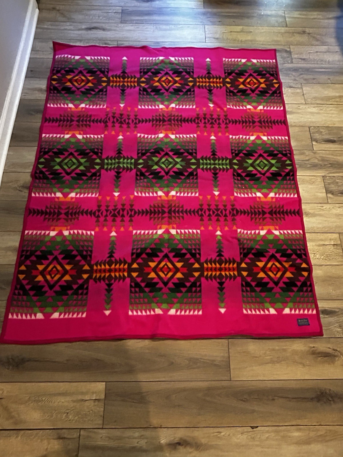READ Vintage Pendleton Beaver State Blanket Wool Aztec Pink FLAW 61x74