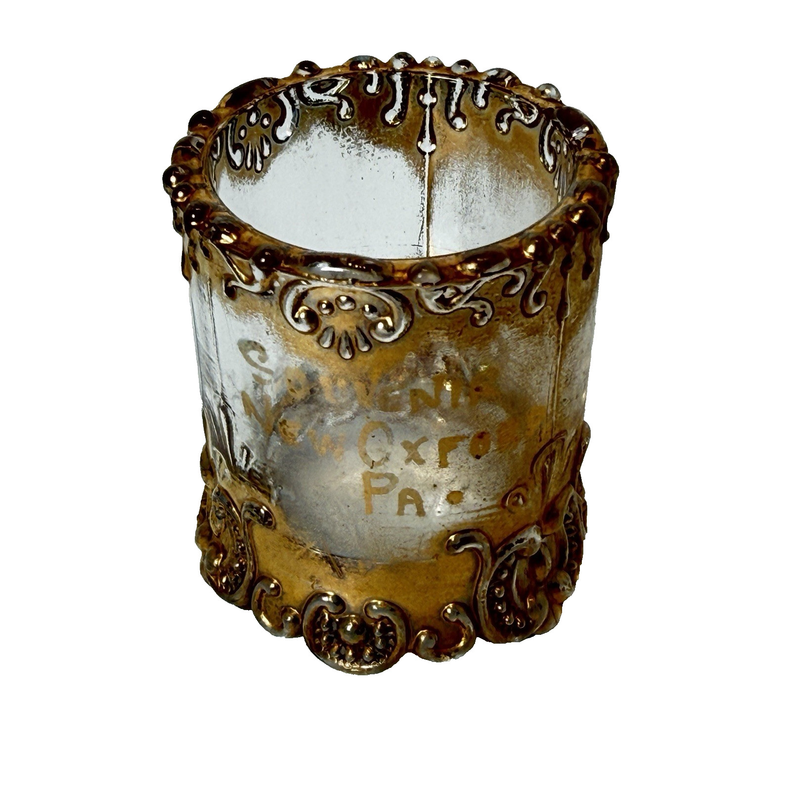 NEW OXFORD Pennsylvania PA Antique GOLD Depression Glass Souvenir TRINKET CUP