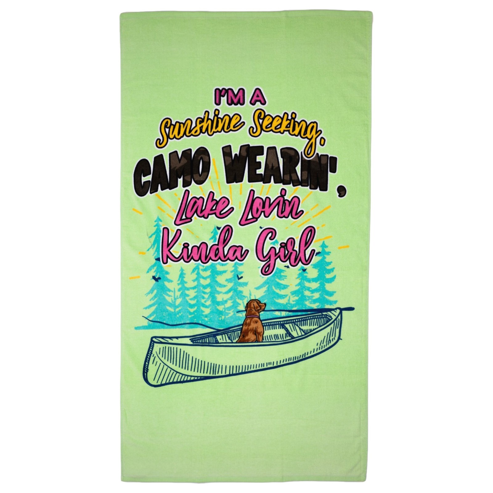Lantern & Lace Camo Girl Canoe Oversized Beach Towel, 34x64 Lake Life