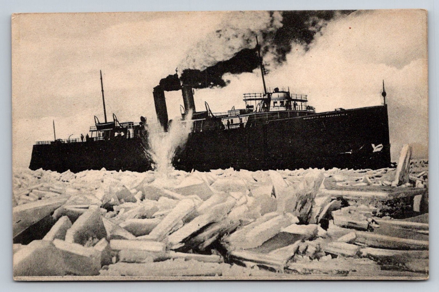 MARQUETTE & BESSEMER No. 2 Steamer Breaking Ice Ashtabula Harbor Postcard