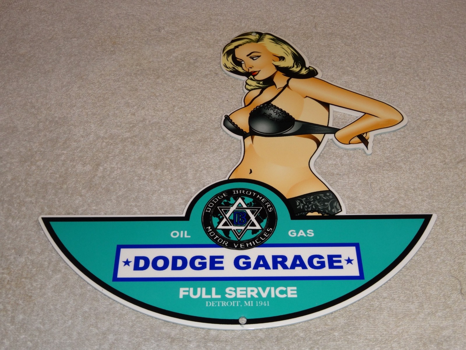 VINTAGE DODGE BROTHERS MOTOR VEHICLE SERVICE GARAGE 👩 WOMAN METAL GASOLINE SIGN