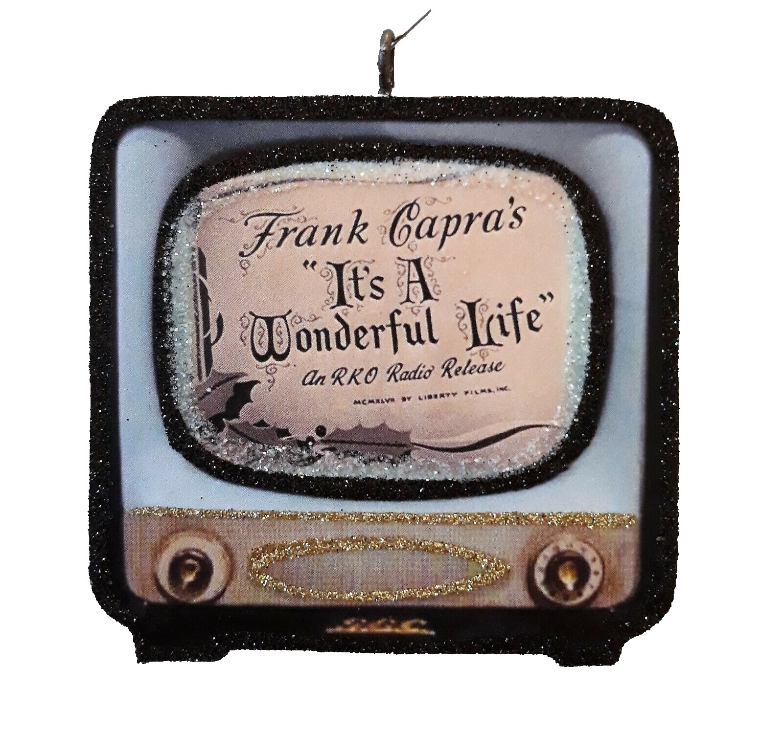 RETRO TELEVISION -  IT\'s A WONDERFUL LIFE * Glitter CHRISTMAS ORNAMENT * Vtg Img