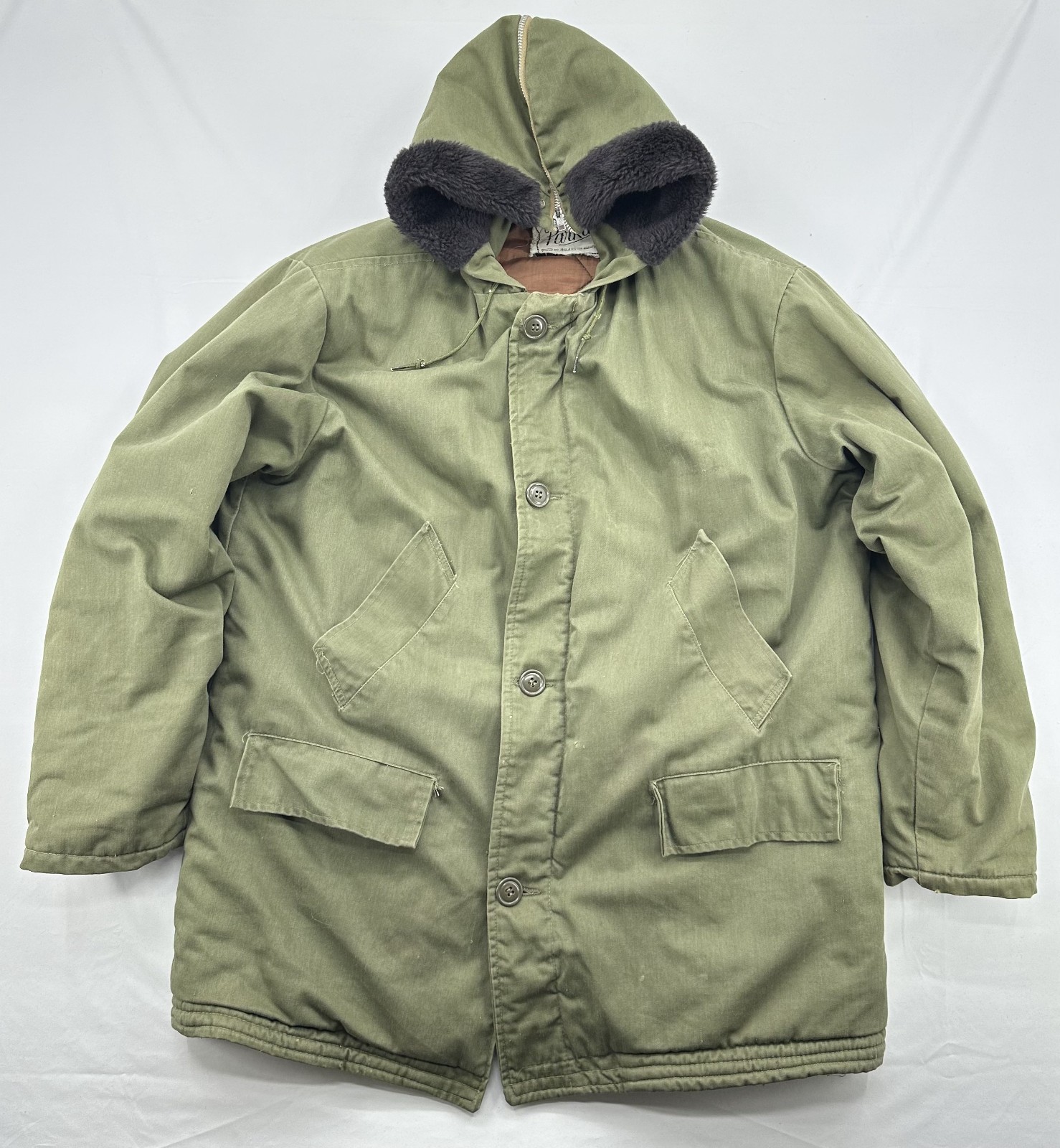 VTG 40s 50's WW2 US Military B-9 Parka Jacket  Zip Hood Esko Zipper Mens Large*