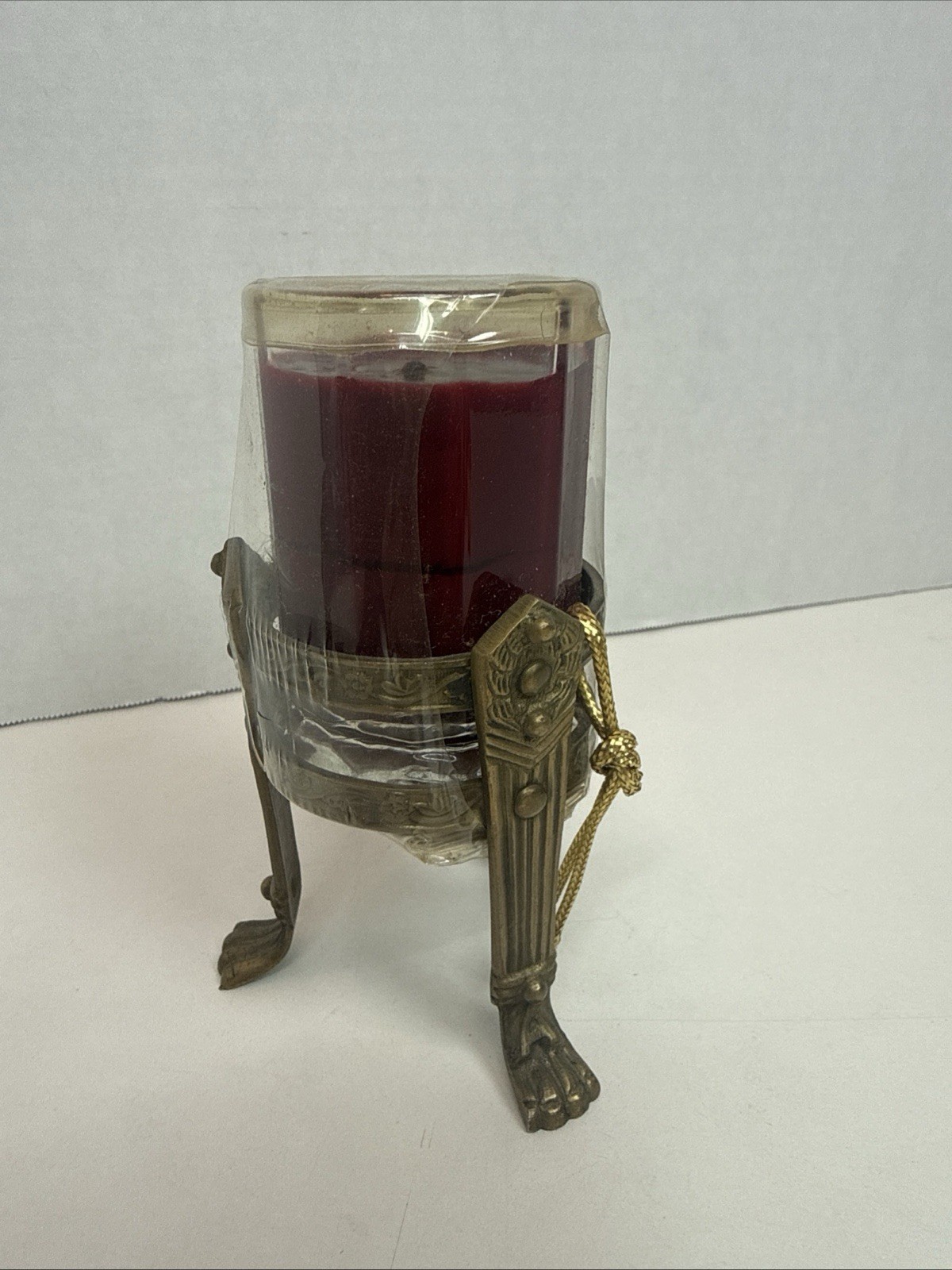 Vintage 1970\'s Ornate Flower Pattern Brass Footed Pillar Candle Holder MCM 5\