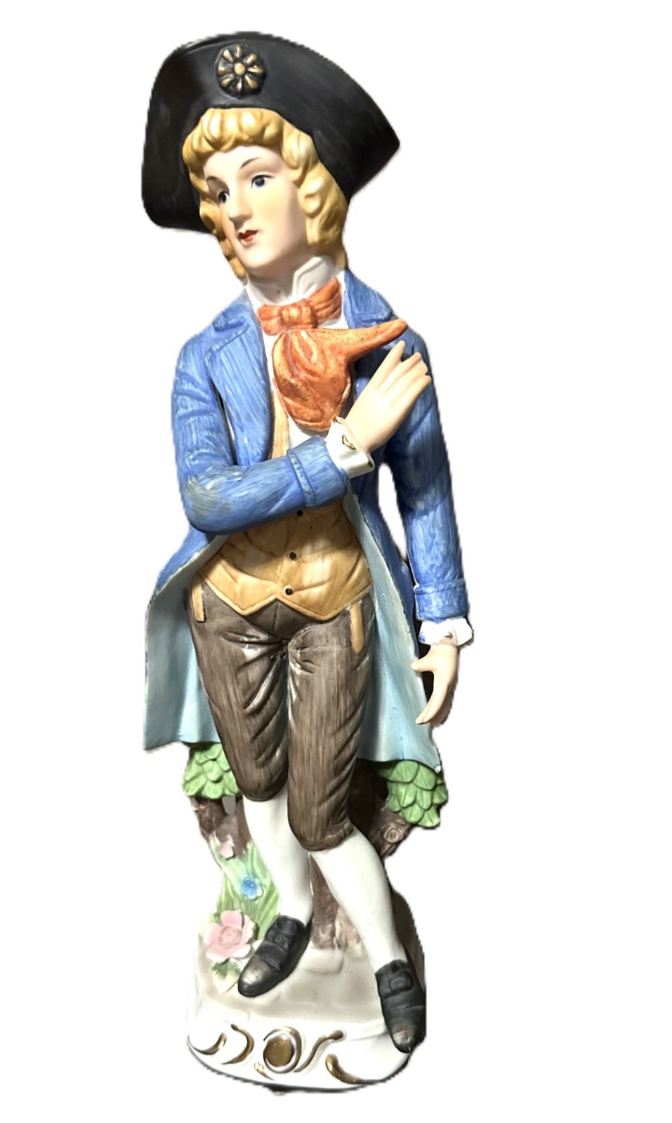 Bisque Porcelain Figurine 12.9” Hand Painted Mid‑Century European Ceramic