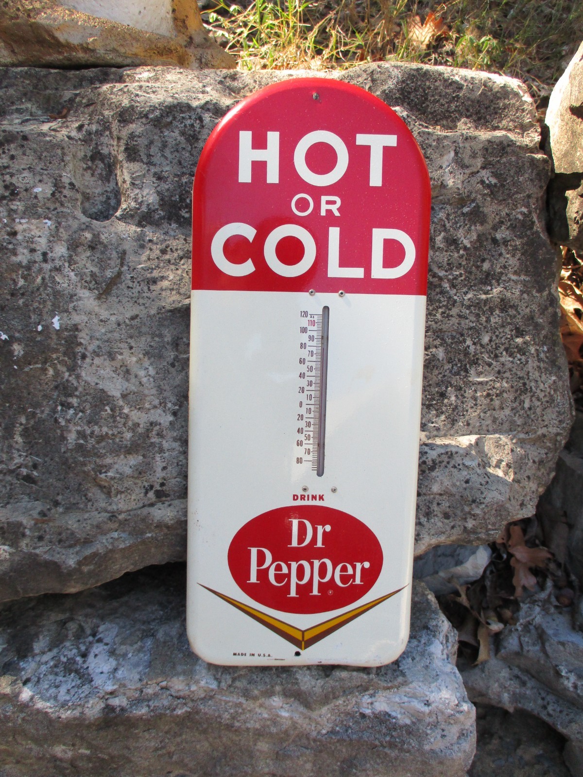 c1960\'s Dr.Pepper Soda Pop Hot Or Cold Thermometer Metal Sign