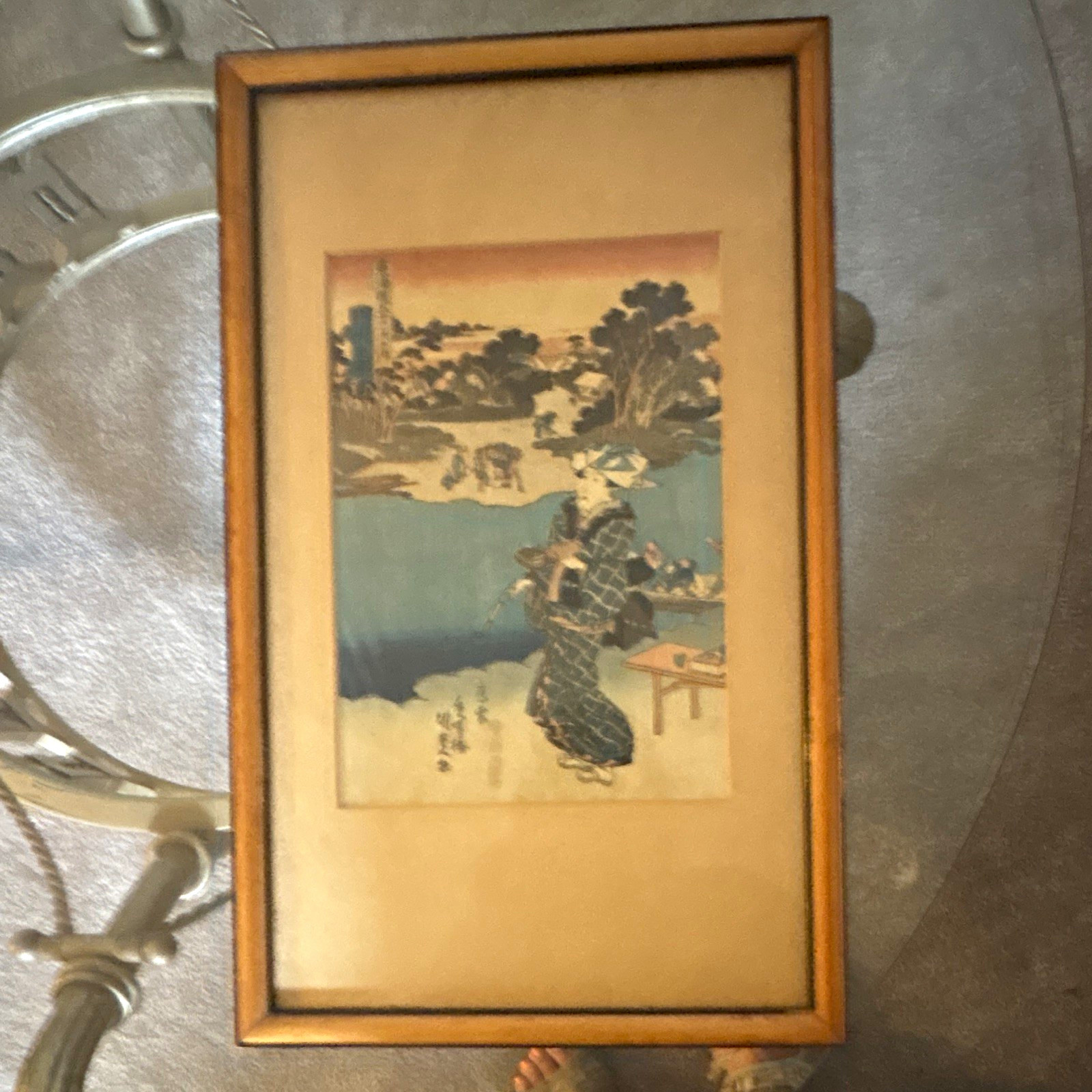 Japanese Framed Print Traditional Artwork Woman by River Landscape Scene