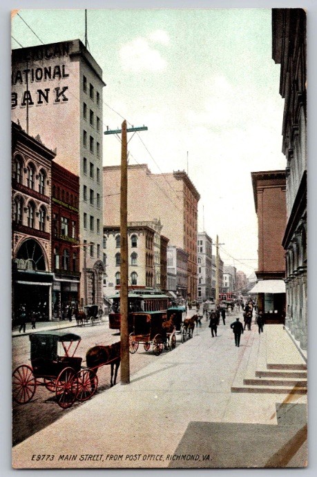 c1910 Main Street From Post Office American Bank Richmond Virginia VA Postcard
