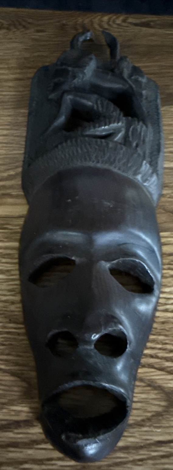 Vintage Hand Carved Ethnic Ebony Tribal Malawi, Africa Wood Face Mask Wall Art