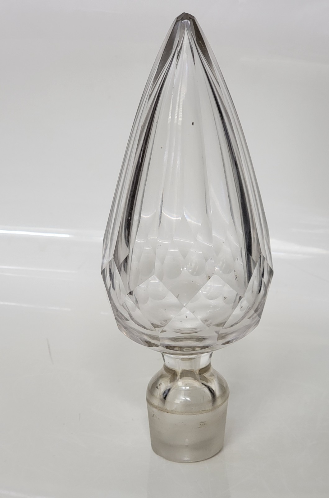 Large Vintage Hand-Blown Faceted Crystal Glass Decanter Teardrop Stopper