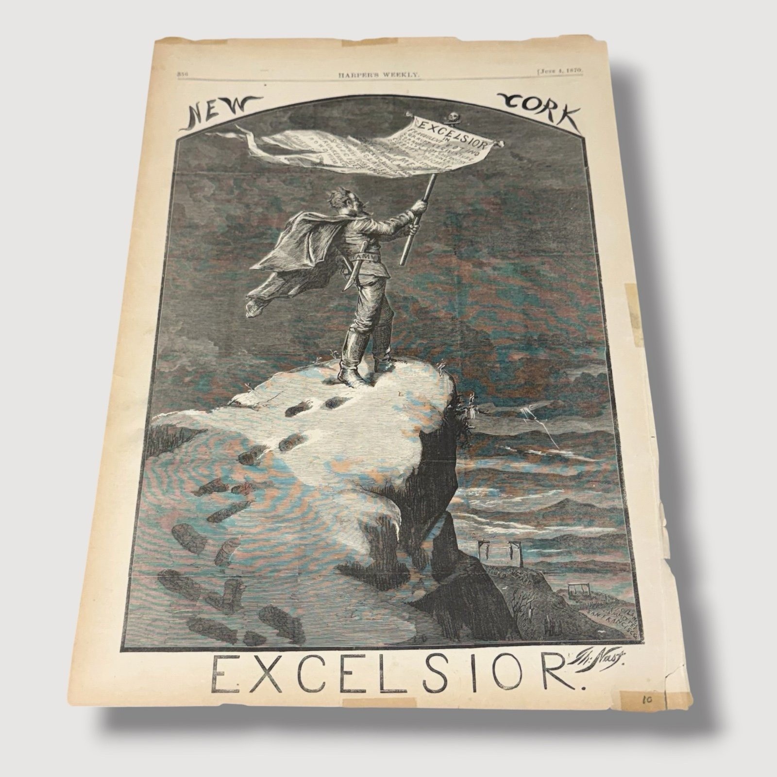 Harpers Weekly New Cork Excelsior Thomas Nast Wood Engraving June 4 1870 AA