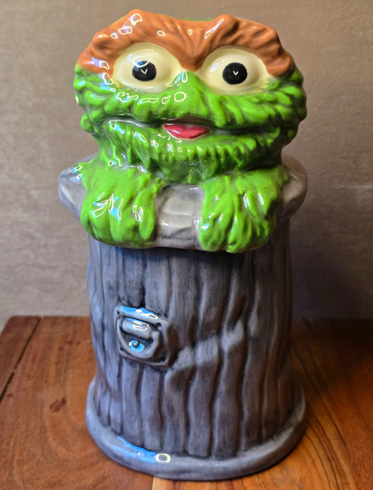 Vintage 1983 Oscar the Grouch Sesame Street Ceramic Cookie Jar Trash Can