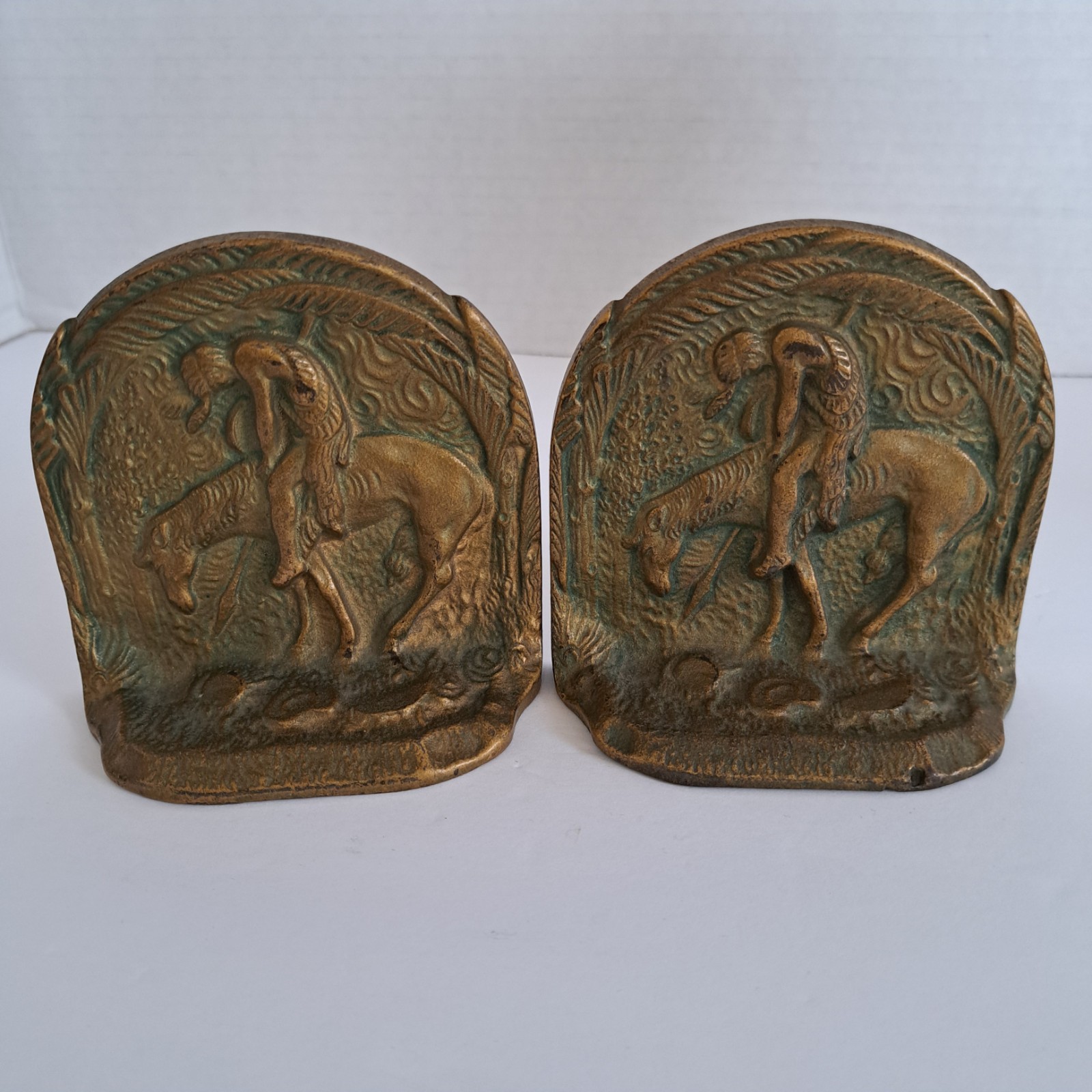 Vtg End Of The Trail Pair Of Cast Iron Bookends Native American 3.75
