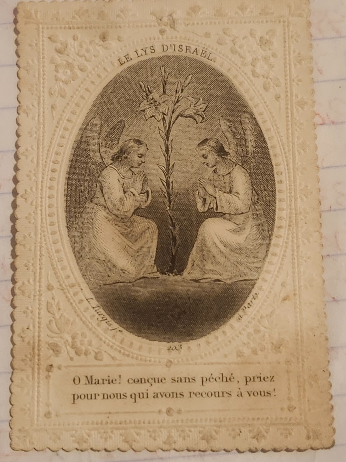 ANTIQUE LACE FRENCH RELIGOUS HOLY CARD PRAYER 19th CENTURY