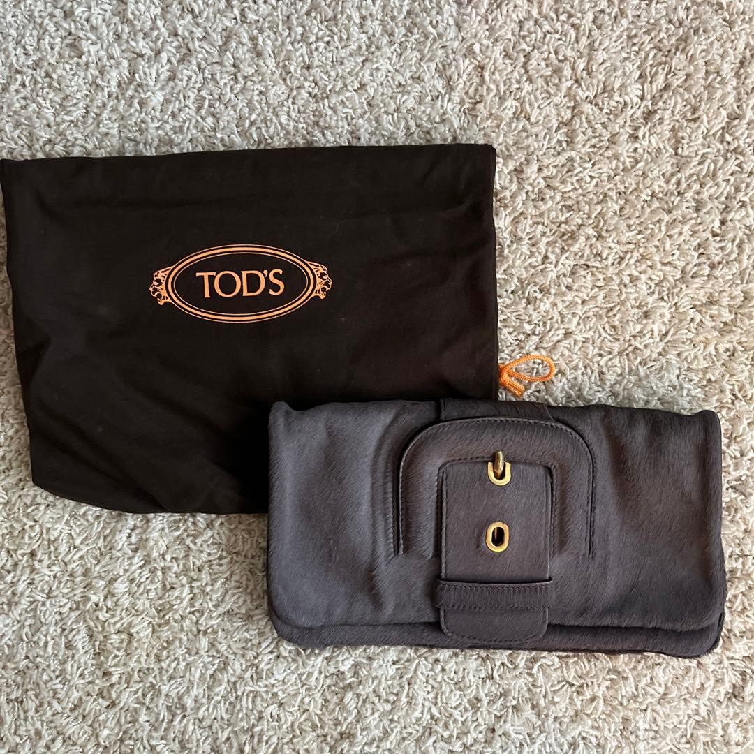 Tod\'s Gray Leather and Faux Hair Clutch Bag for Women