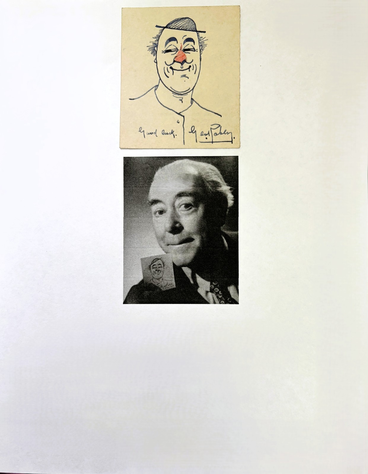 GEORGE ROBEY HAND SIGNED SELF CHARICATURE 2-3/4 X 3-5/8 COMEDIAN ACTOR - COA