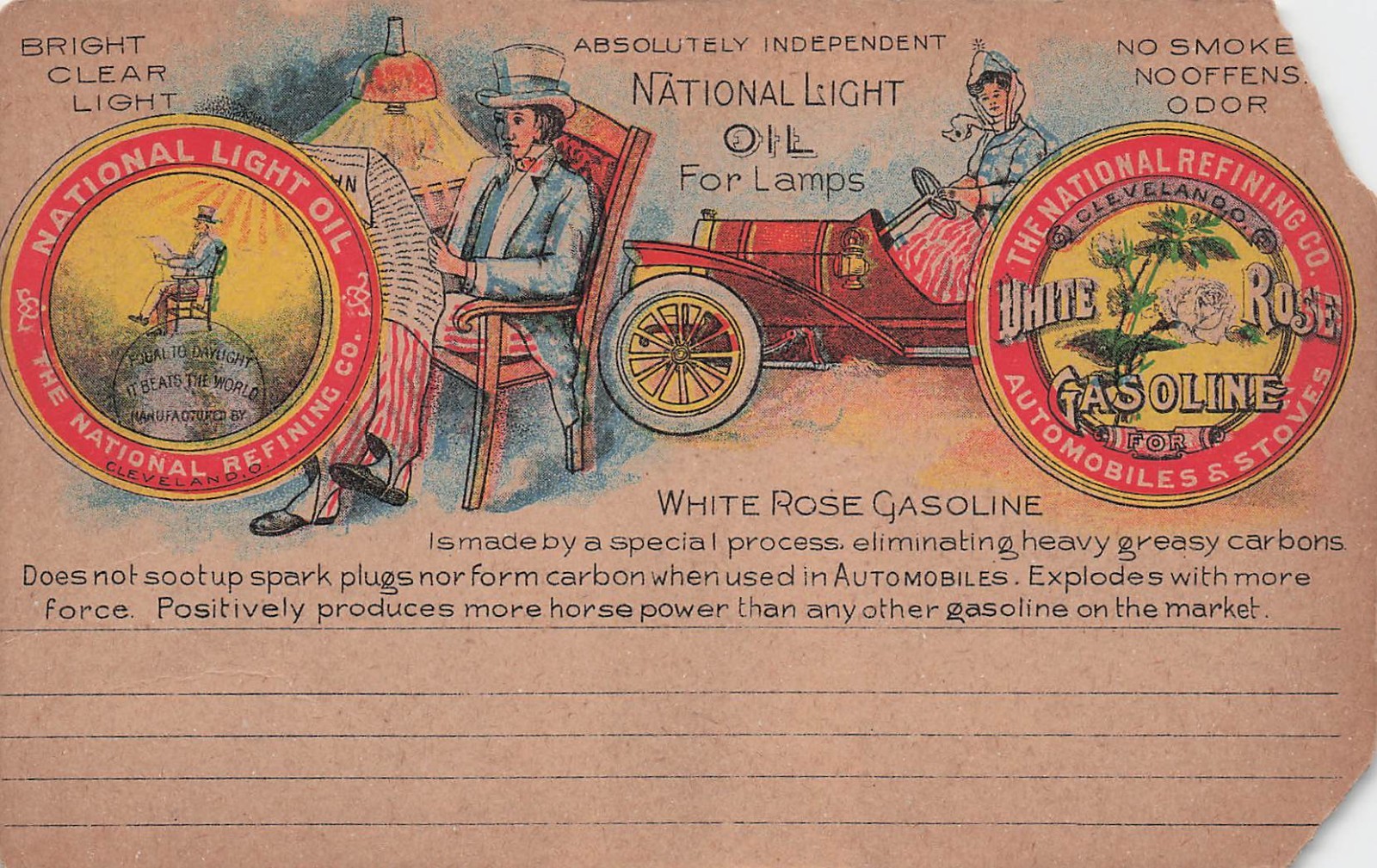 White Rose Gasoline National Light Antique Lamp Oil Automobile Vtg Postcard I17