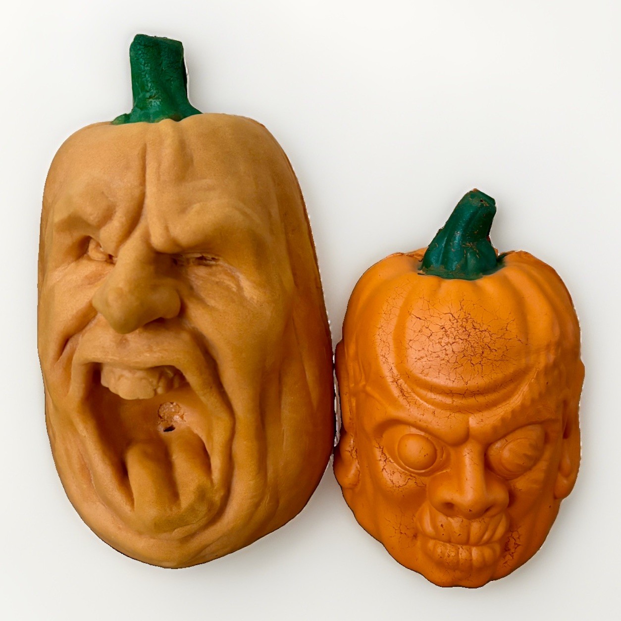 Vintage 80s Todd Masters Foam Face Pumpkins Halloween Jack O Lanterns 2-Piece
