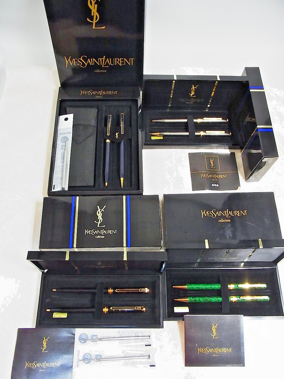 Yves Saint Laurent YSL Ballpoint Pen & Mechanical Pencil Set of 4 Boxes Mint