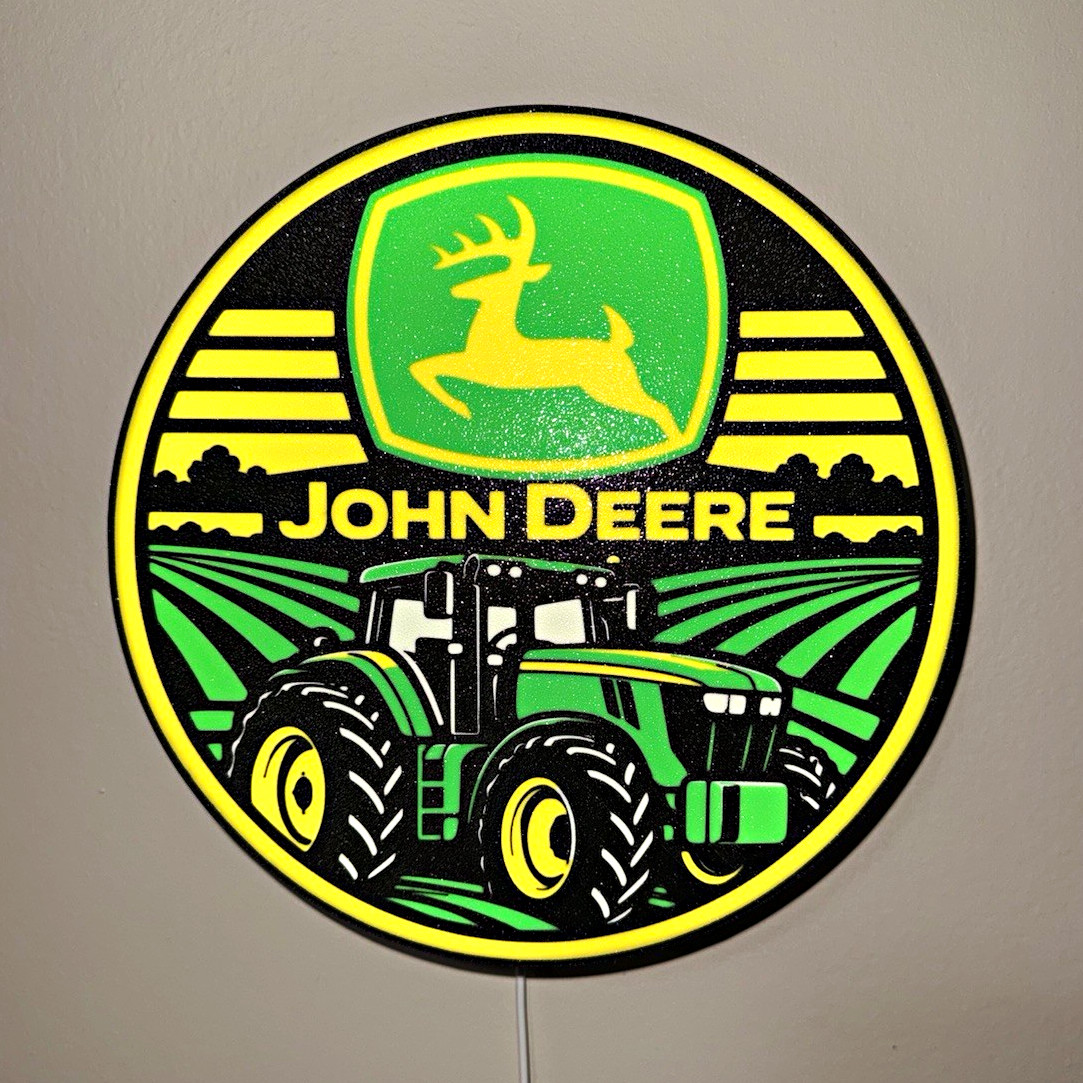John Deere Lighted Round Wall Sign Tractor Logo Agriculture Advertising Sign