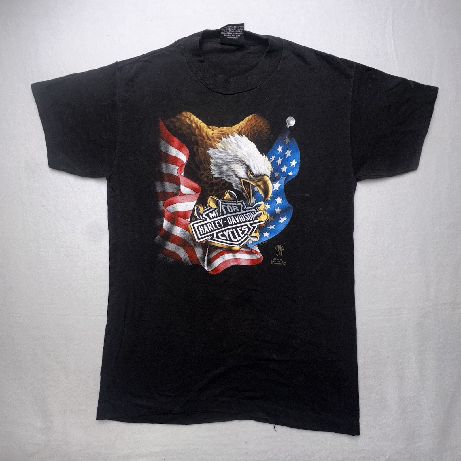 1987 Harley-Davidson Eagle Flag Tee 3D Emblem Single Stitch Size M Black