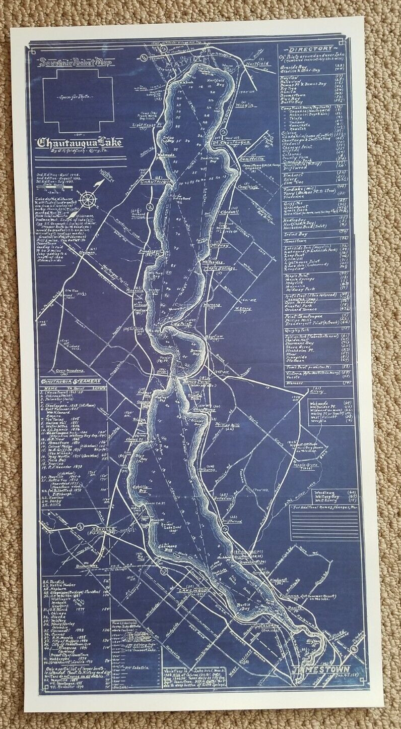 Chautauqua Lake NY 1946 Goldfinch Survey Map Bemus Point Celoron Jamestown NEW