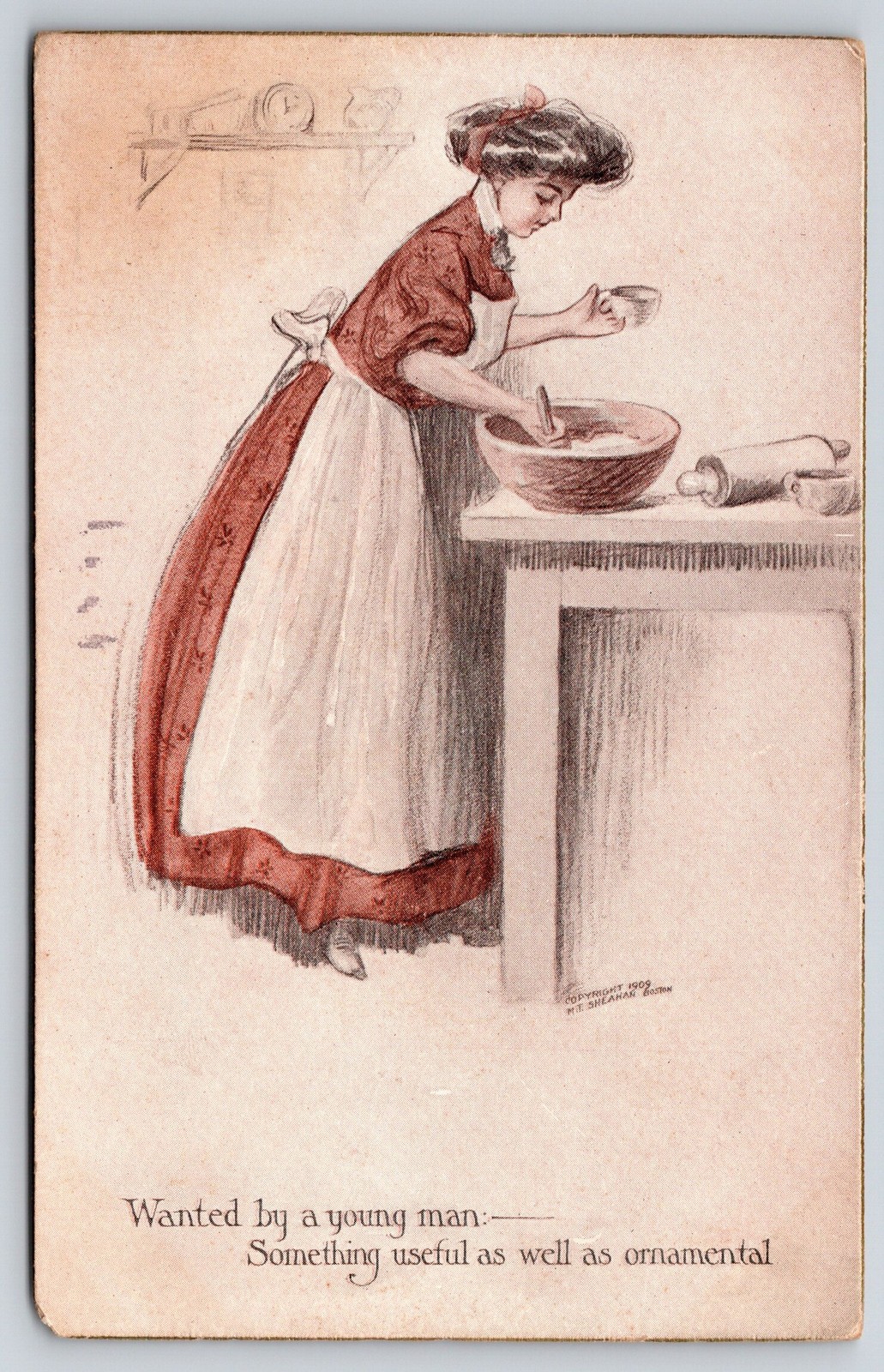 MT Sheahan~Wanted By Young Man~Useful/Ornamental Lady~c1910 Vintage Postcard