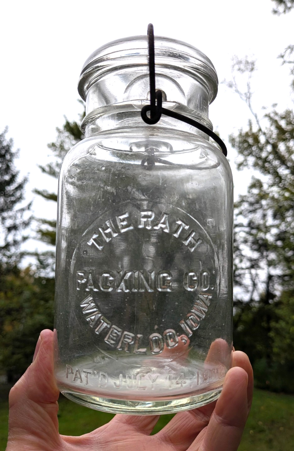 Rare Antique The Rath Packing Co Waterloo Iowa Glass Fruit Canning Jar 1908 Pat