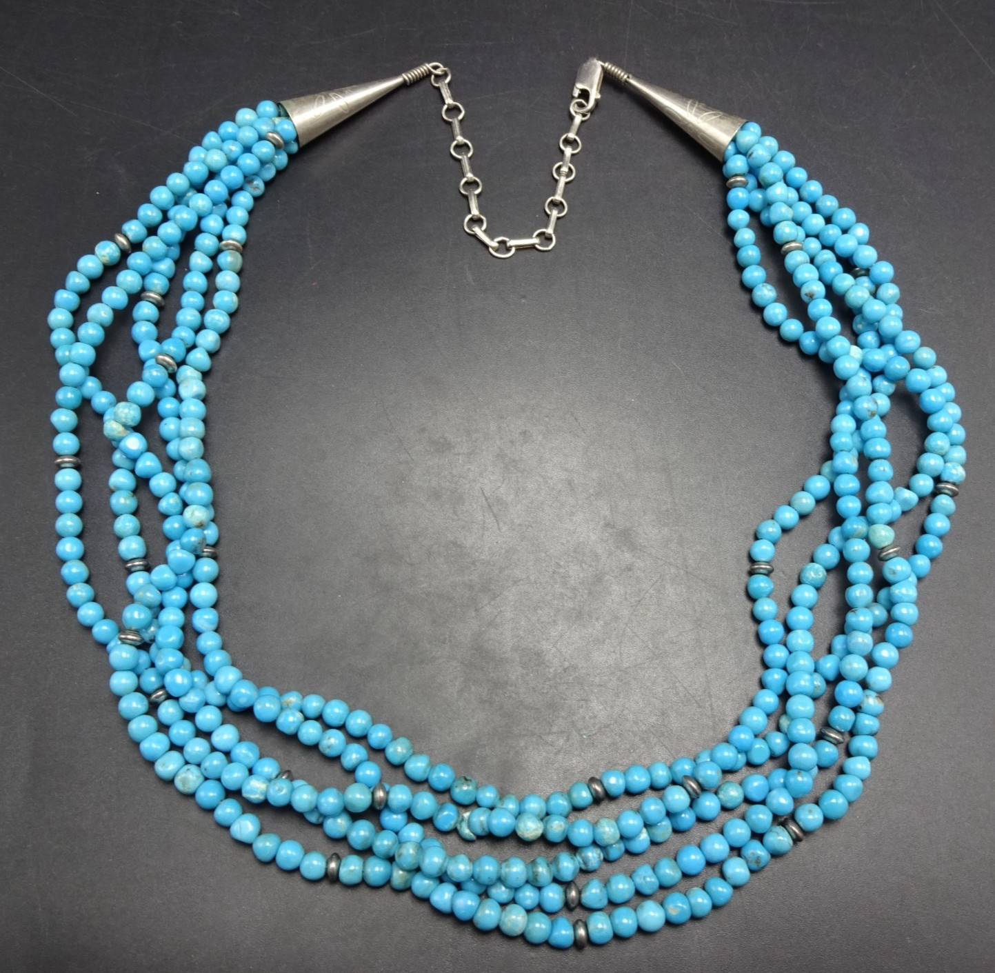 Gorgeous Natural SLEEPING BEAUTY TURQUOISE 5-Strand NECKLACE Sterling Silver