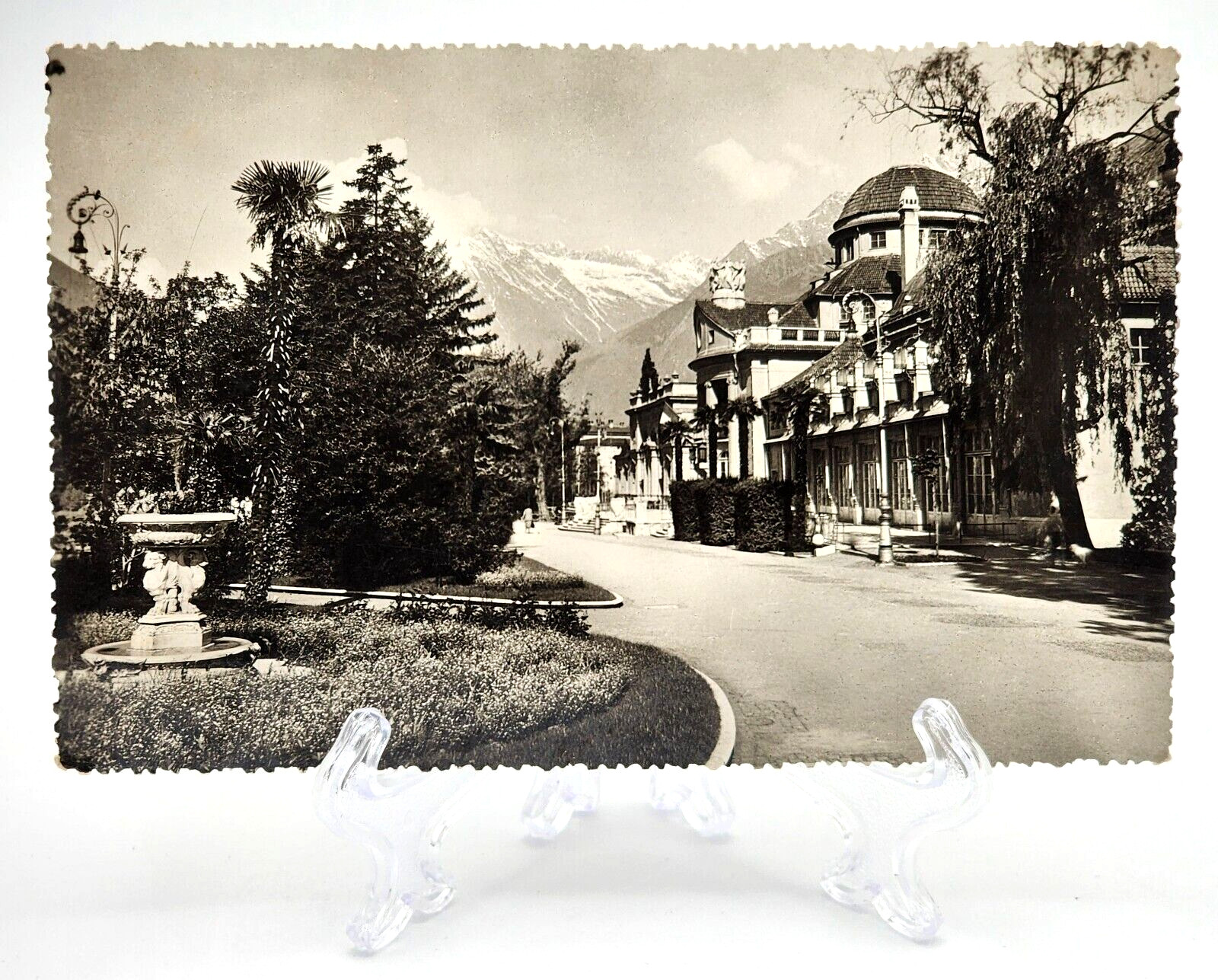 1951 Merano Italy Kurhaus Casino di Cura RPPC Alps Fountain Palms Posted