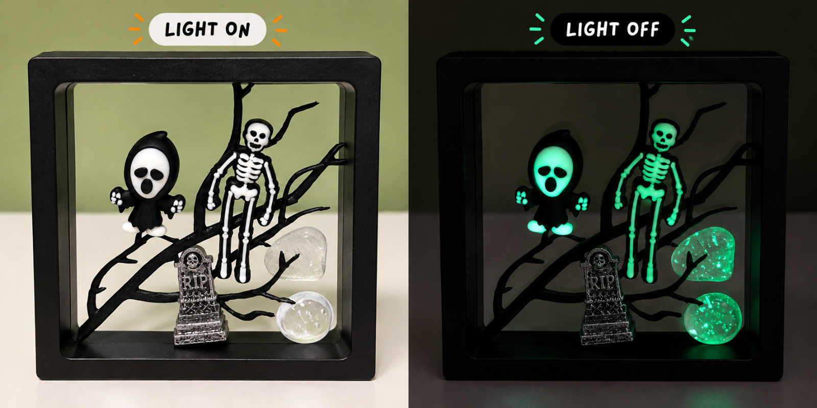 Gloween Twins — Glow-in-the-Dark Halloween Miniature Display