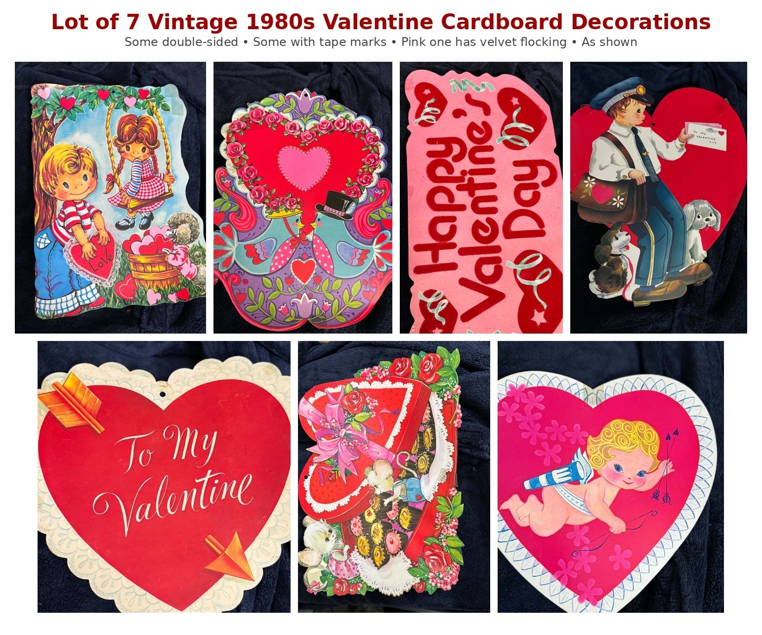Vintage Valentine Signs Decorations  Lot Of 7 Diecut Large circa 60s-80s