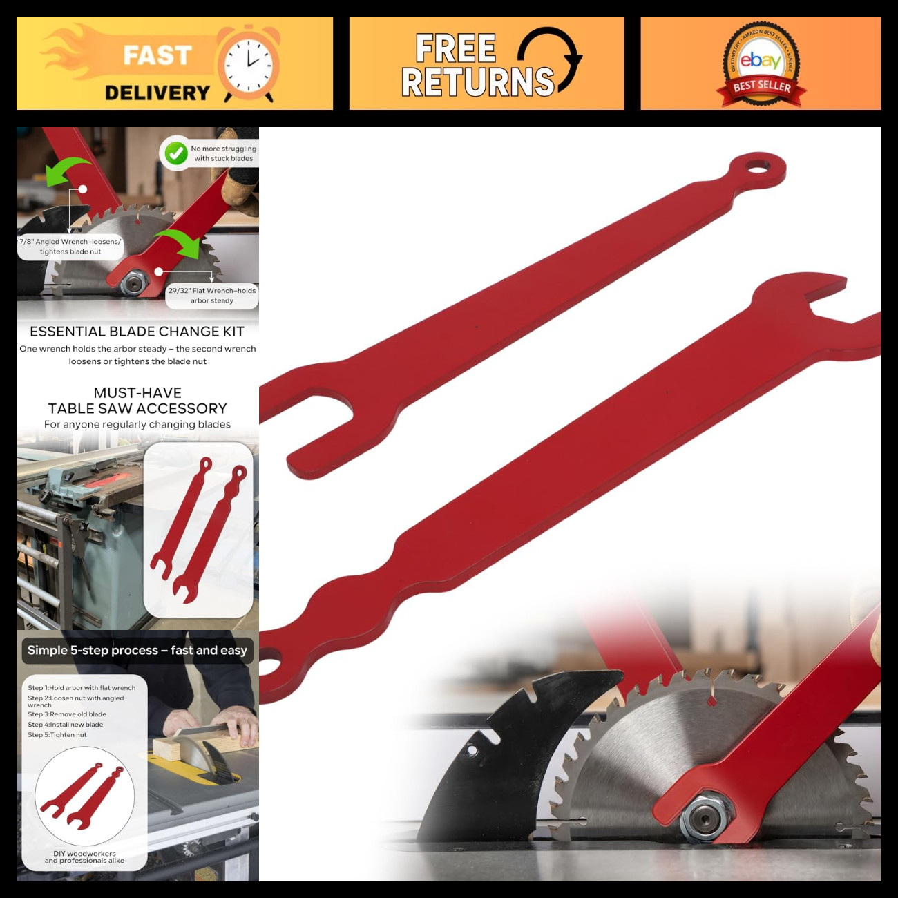 Table Saw Wrenches Red Table Saw Arbor Wrench Set Iron - 2PCS