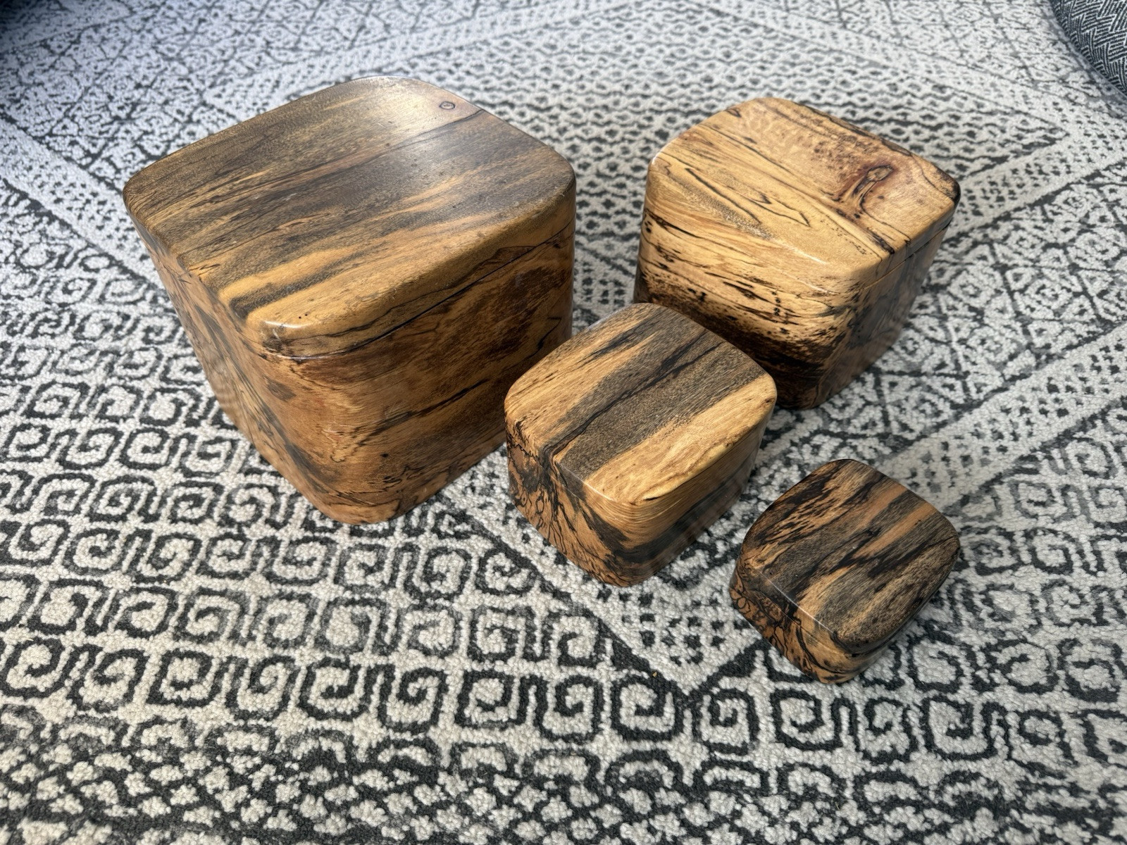 Vintage Hawaii Single Block Carved Mango Wood 4x Box in Box by Janis Allen