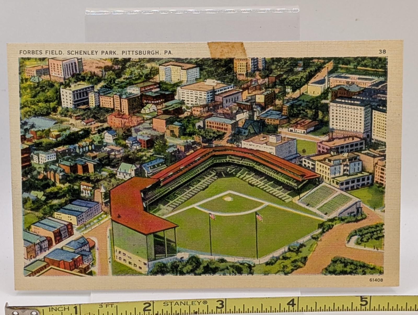 Forbes Field baseball Pittsburgh Schenley Park postcard linen Vintage art