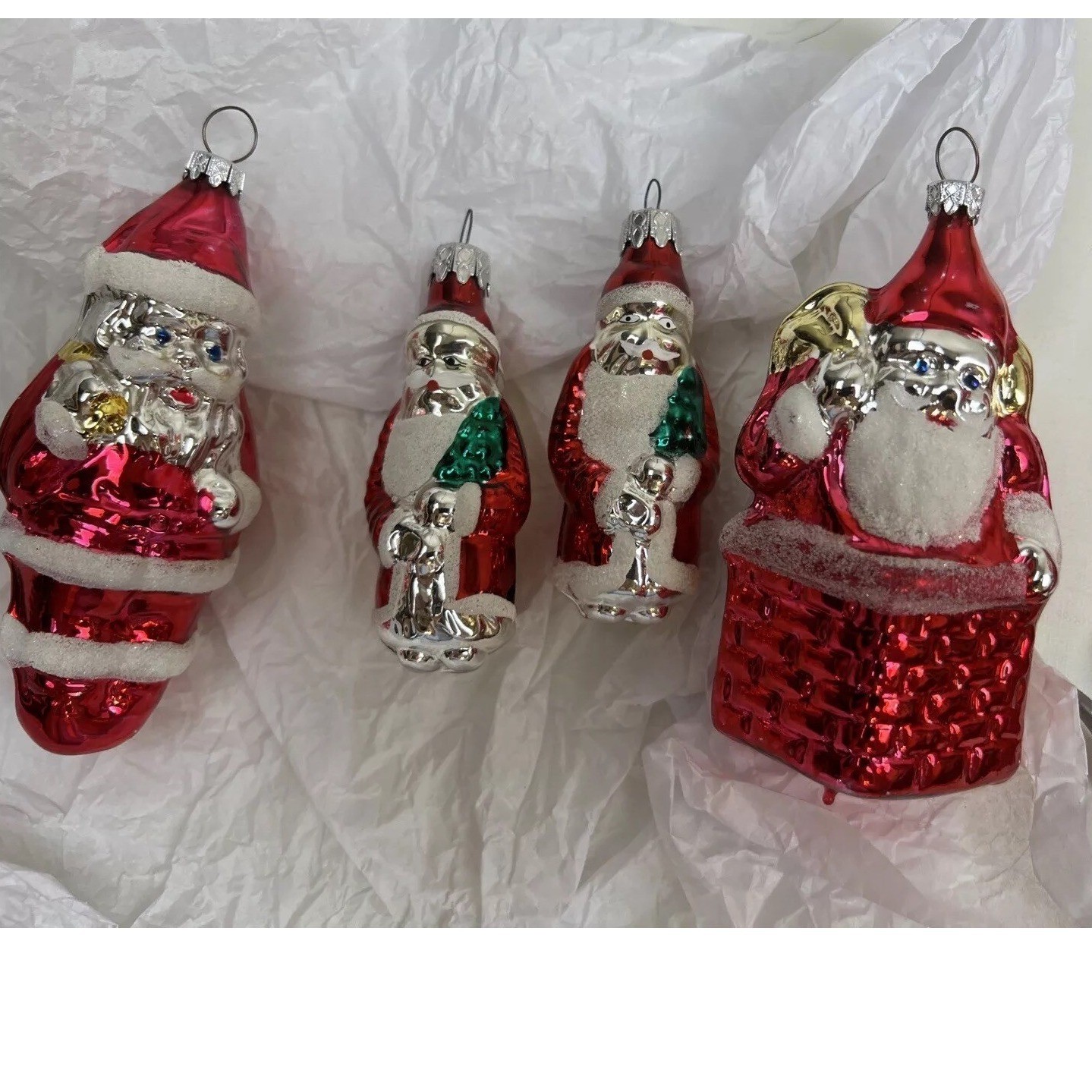 VTG Western Germany Mercury Glass Blown Ornament Santa Claus Lot of 4 Classic