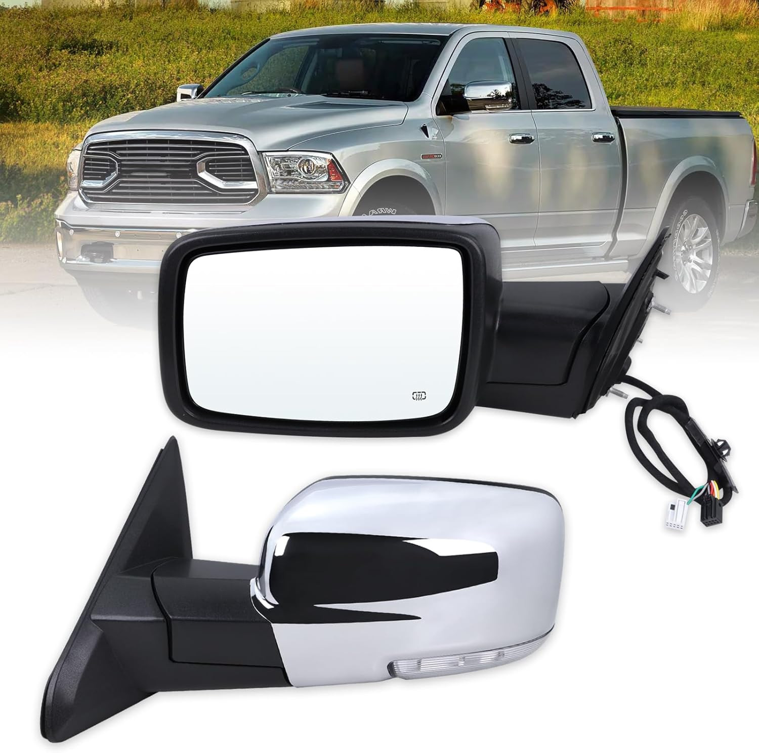 Left Driver Side Mirror Compatible with 2013-2018 Ram 1500 2500 3500 with Power
