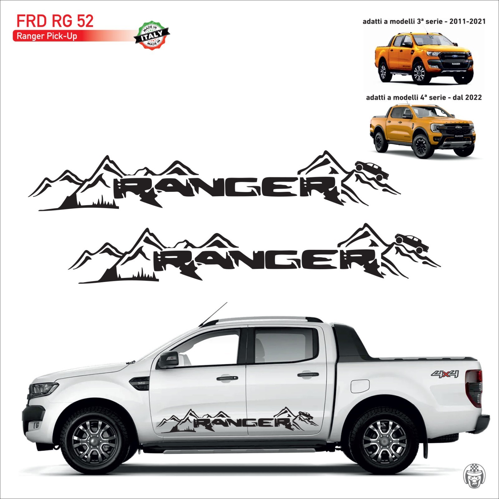 STICKERS 4x4 SIDE BOX DOOR Ford RANGER MOUNTAINS PICK UP FRD RG 52