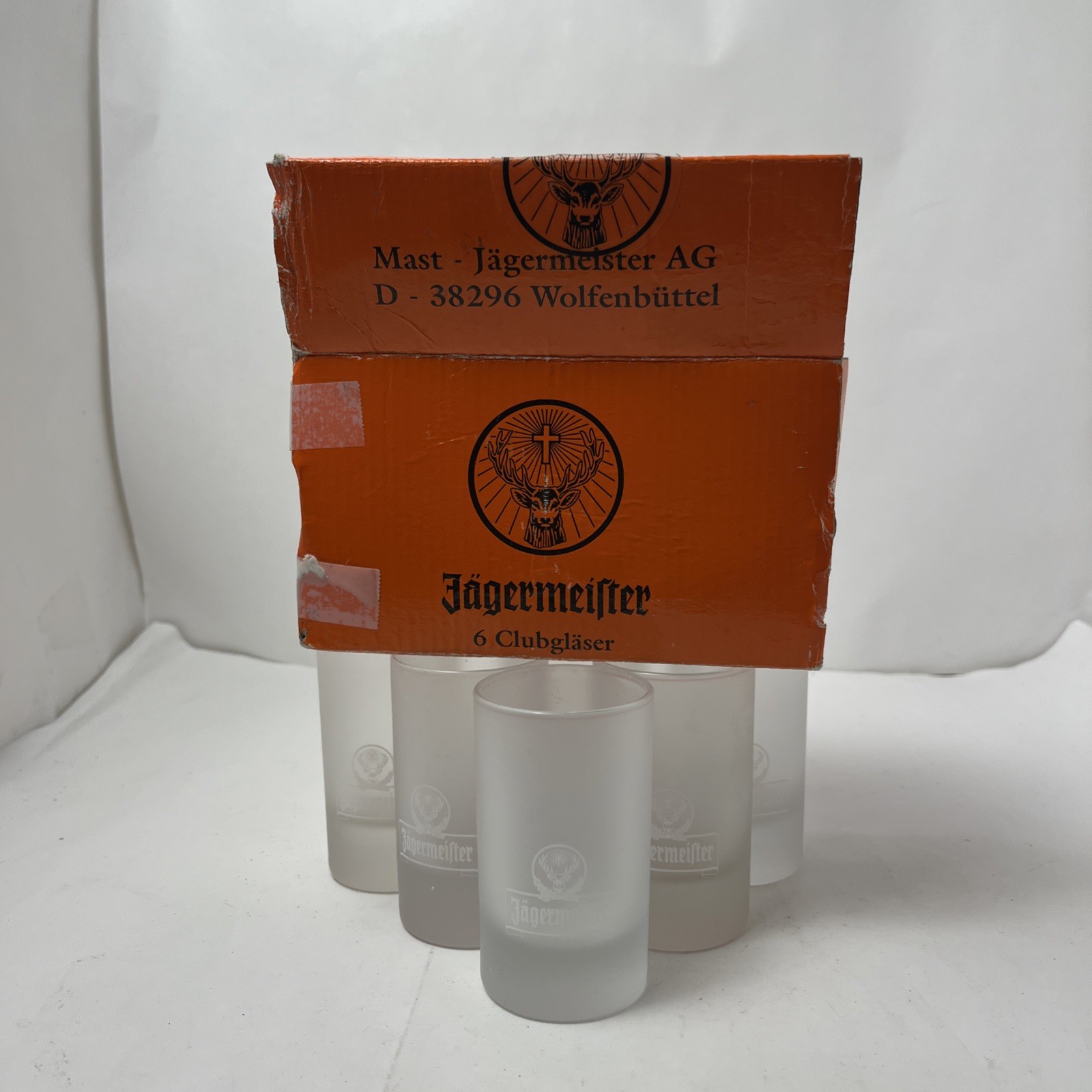 Jagermeister Shot Glasses Frosted With Logo 2CL 4CL SET OF 6 - double 2oz